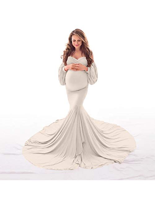 APING Women Maternity Dress for Photography Slim Pregnancy Clothes Shooting Photo Off Shoulder Pregnant Dresses Puff Sleeve