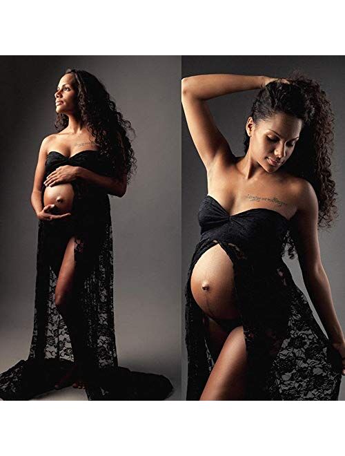 Women Maternity Photoshoot Dress Lace Off Shoulder Split Front Gown Long Wedding Pregnancy Photography Dresses