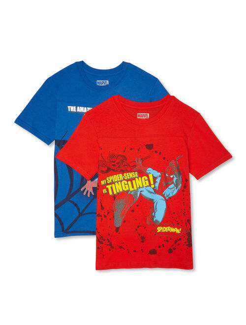 Marvel Spider-Man Boys Digital Spider & Face Graphic T-Shirts, 2 Pack, Sizes 4-18