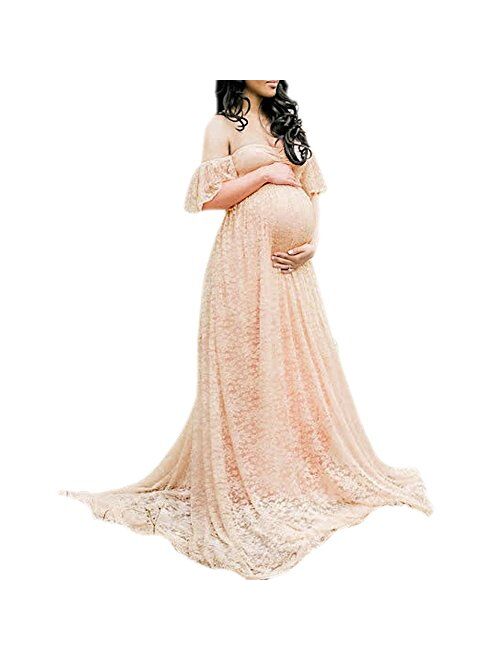 MS Mouse Womens Off Shoulder Lace Overlay Photography Gown Maternity Maxi Dress
