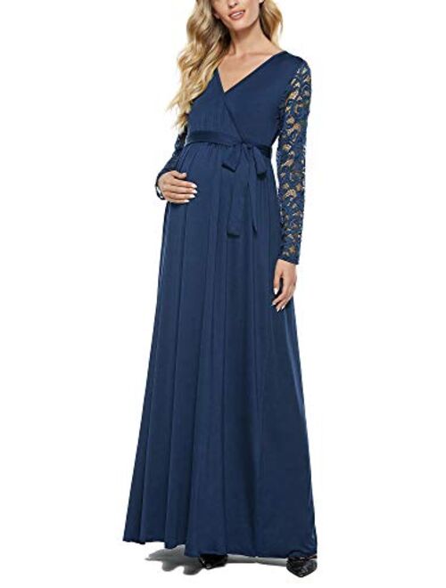 Molliya Women Maternity Long Dress Lace Long Sleeve Pregnancy Maxi Dresses for Photography