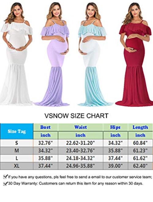 VSNOW Maternity Off Shoulder Strappy Ruffle Maxi Photography Dress Elegant Fitted Mermaid Gown for Photoshoot Baby Shower
