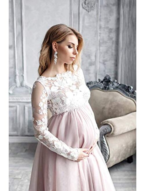 Matilda maternity blush tulle dress for photoshoot - Baby shower lace dress