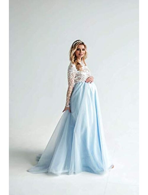 Matilda maternity blush tulle dress for photoshoot - Baby shower lace dress