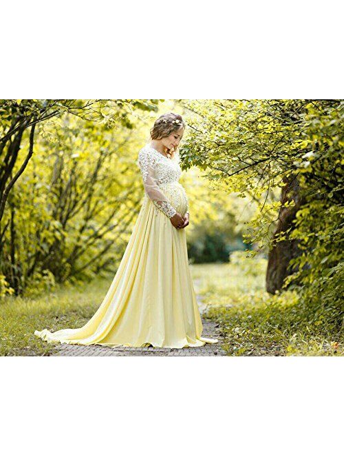 Maternity long lace dress photoshoot Maternity gown Pregnancy yellow dress Maternity pictures Photo session