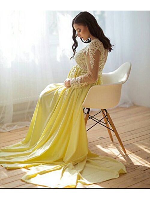Maternity long lace dress photoshoot Maternity gown Pregnancy yellow dress Maternity pictures Photo session