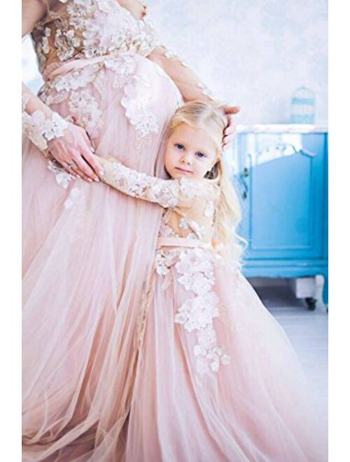 Maternity Dress Pink Blush Long Lace Dress, Maternity Pregnancy Gown Pink Dress, Maternity Pictures Photo Shoot, Maternity Prop, Train Dress