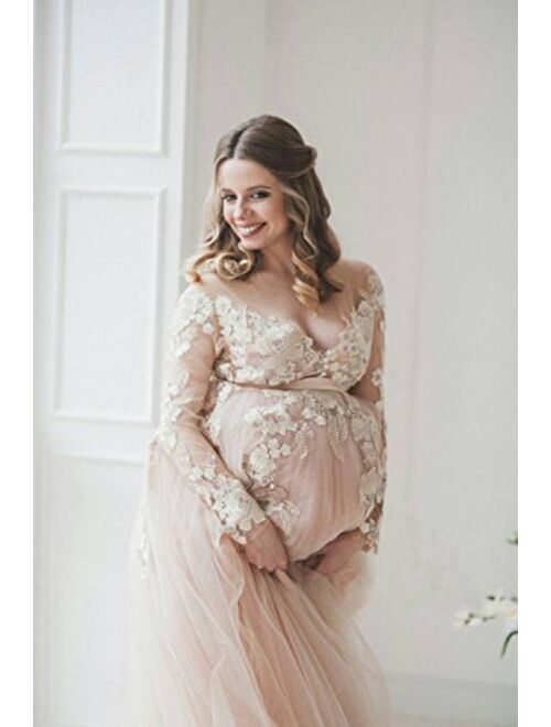 Buy Maternity Dress Pink Blush Long Lace Dress, Maternity Pregnancy ...