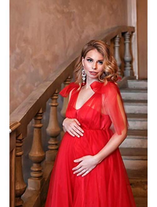 Mira maternity tulle dress with train in red - Pregnancy baby shower tulle dress