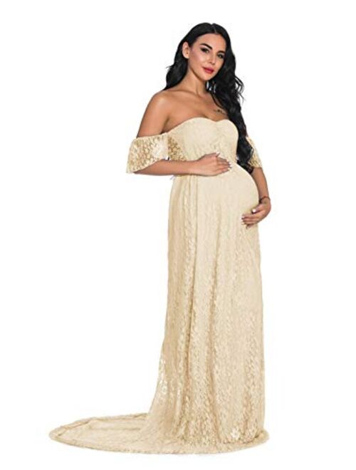 ZIUMUDY Photography Maternity Dress Off Shoulder Lace Baby Shower Pregnant Wedding Dress