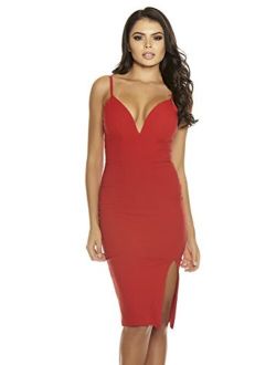 Forplay Women's Sleeveless Bodycon Midi Dress with Wired Sweetheart Neckline Detail