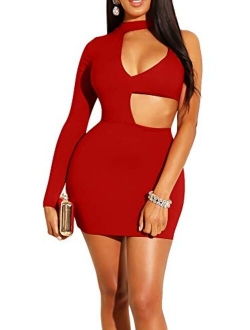 GOBLES Women's Sexy Bodycon Cut Out Long Sleeve Mini Club Cocktail Dress