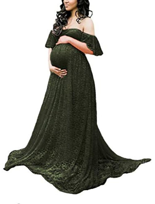 MYZEROING Maternity Photography Props Floral Lace Dress Fancy Pregnancy Gown for Baby Shower Photo Shoot