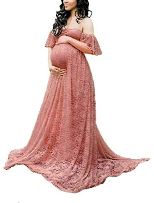 MYZEROING Maternity Photography Props Floral Lace Dress Fancy Pregnancy Gown for Baby Shower Photo Shoot