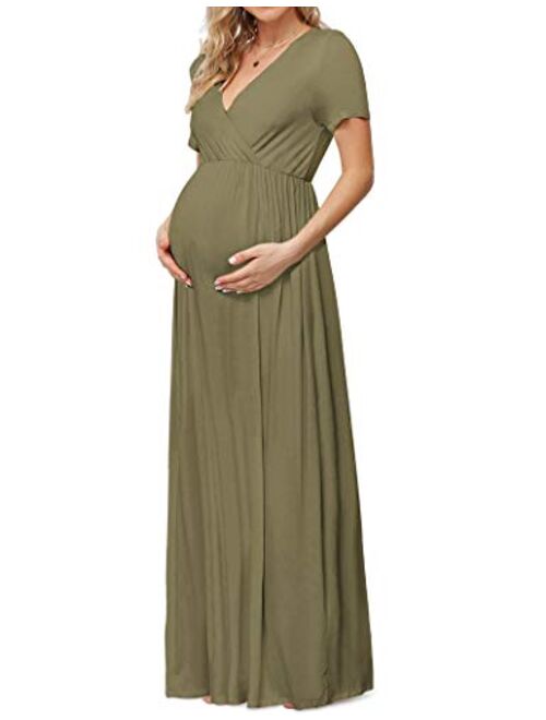 Xpenyo Maternity Maxi Dress Women Casual Wrap Long Baby Shower Pregnancy Dresses 