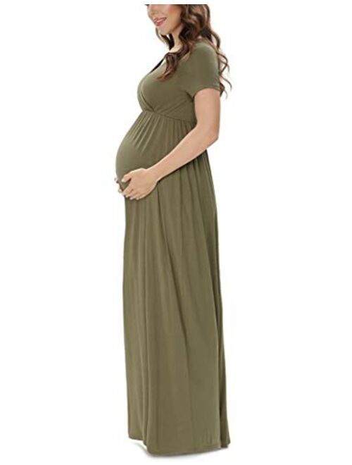 Xpenyo Womens Casual Maternity Maxi Dress V Wrap Baby Shower Pregnancy Dresses 