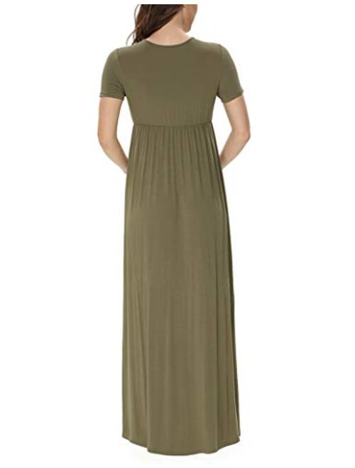 Xpenyo Women's Casual Maternity Maxi Dress V Wrap Baby Shower Pregnancy Dresses