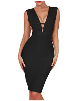 whoinshop Women 'S Sexy Deep V Plunge Sleeveless Cut Out Bodycon Bandage Cocktial Party Dresses
