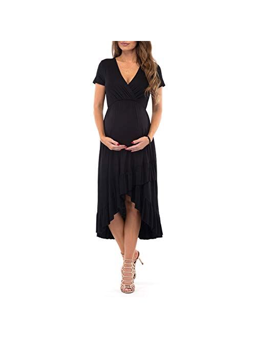 Women's Faux Wrap Hi-Lo Maternity Dress for Baby Shower or Casual Wear