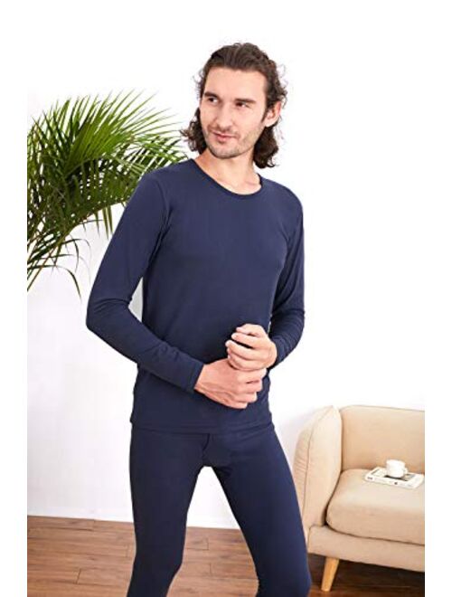Men's Cotton Thermal Underwear Set Ultra Soft Midweight Long Johns Top & Bottoms