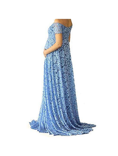 Elegant Lace Maternity Dress Off Shoulder Short Sleeve Photography High Waist Slim Fit V Neck Floor Length Maxi Dress