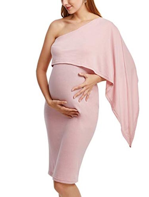 Jezero Women's Maternity Dress for Baby Shower Off Shoulder Ruffles Bodycon Batwing Midi Dress Pregnancy Dress for Photoshoot