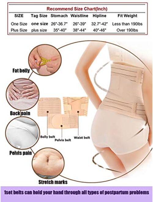 Postpartum Support - Recovery Belly Wrap Girdle Support Band Belt Body Shaper (Black-3in1, One Size)