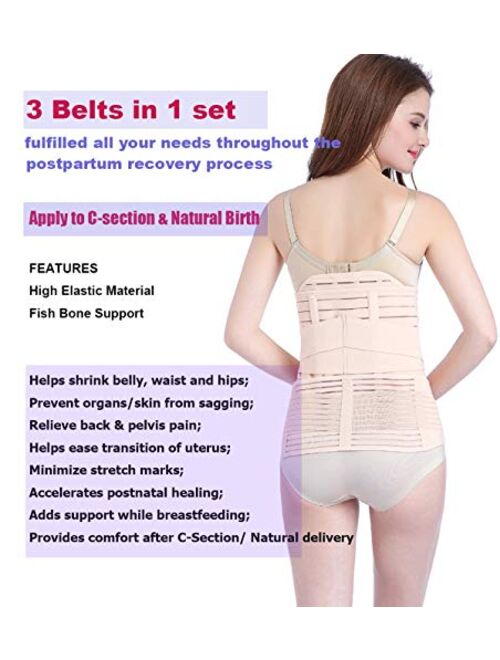 Postpartum Support - Recovery Belly Wrap Girdle Support Band Belt Body Shaper (Black-3in1, One Size)