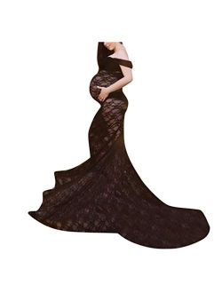 Keepmove Maternity Dress for Photoshoot Sleeveless One Shoulder Trailing Long Dress Maternity Solid Dress