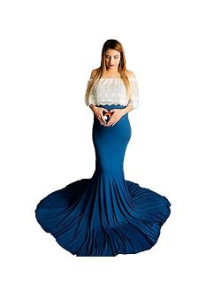 Maternity Ruffle Off-Shoulder Slim Fit Maxi Photography Dress for Photo Shoot Dress