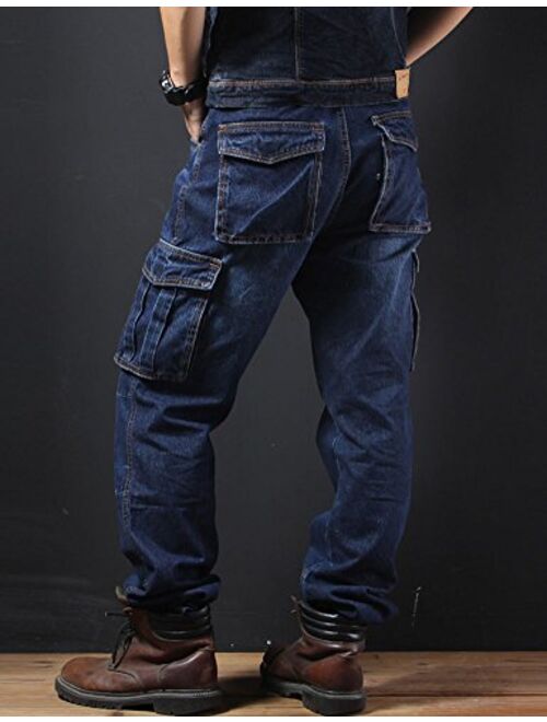 Idopy Casual Motorcycle Workwear Multi Pockets Denim Biker Cargo Jeans Pants