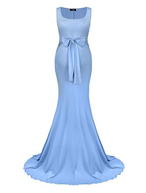Molliya Maternity Long Dress Tie Front Slim Fitted Photography Maxi Dresses for Baby Shower