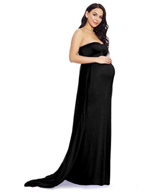 ZIUMUDY Strapless Off Shoulder Maternity Maxi Gown Photography Chiffon Dress for Baby Shower