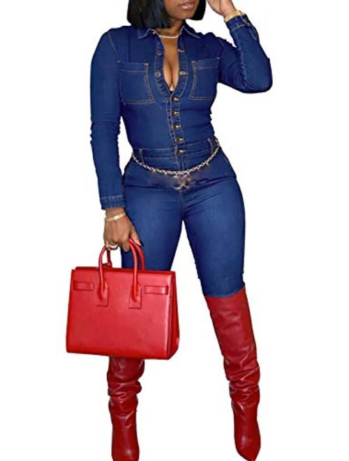LKOUS Denim 2 Piece Outfits for Women - Patchwork Buttons Long Sleeve Crop Coat+ High Waist Bodycon Long Jeans Sets