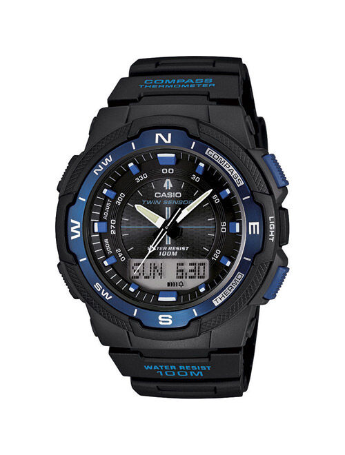 Casio Men's Classic Twin Sensor Thermometer Compass Black with Blue Watch SGW500H-2BV