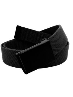 Men's Black Flip Top Military Belt Buckle with Canvas Web Belt Small Black