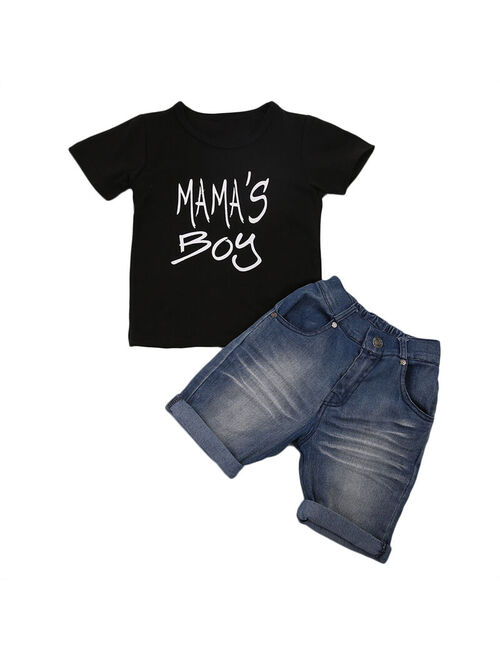 Summer Baby Boys Clothes Short Sleeve Tops+Pants Tee Denim Clothes Letter Outfit Sets