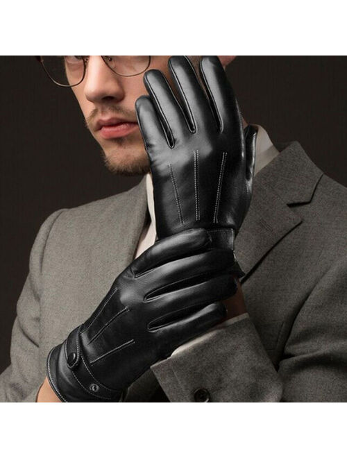 Meihuida Mens Fitted Real Leather Touch-Screen Gloves with Racing Driving Gloves Winter Warm Gloves