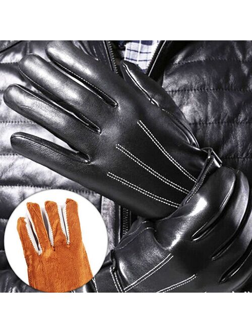 Meihuida Mens Fitted Real Leather Touch-Screen Gloves with Racing Driving Gloves Winter Warm Gloves
