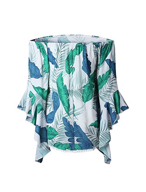 DDSOL Sexy Women's Off The Shoulder Blouse Tops Ruffle 3/4 Bell Sleeve Summer Casual T Shirts