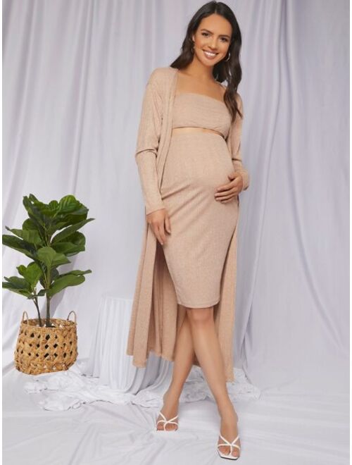 SHEIN Maternity Tube Top & Skirt Set With Coat