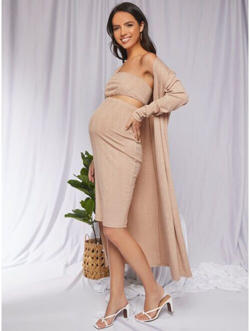 SHEIN Maternity Tube Top & Skirt Set With Coat