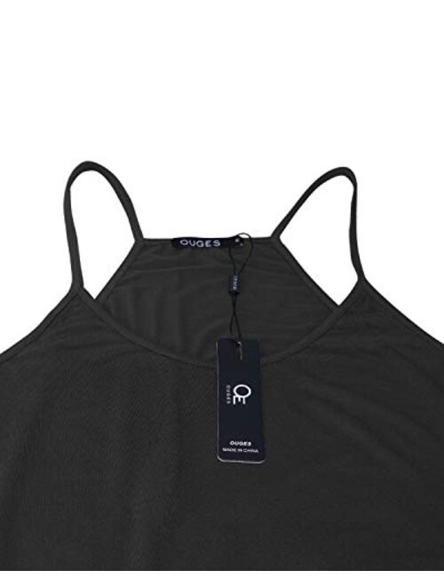 OUGES Women's Plain Sleeveless Racer Back Wide Leg Pant Jumpsuits Romper