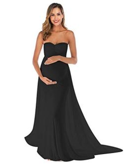 JustVH Maternity Off Shoulder Strapless Chiffon Maxi Gown Maxi Photography Dress for Photo Shoot Baby Shower