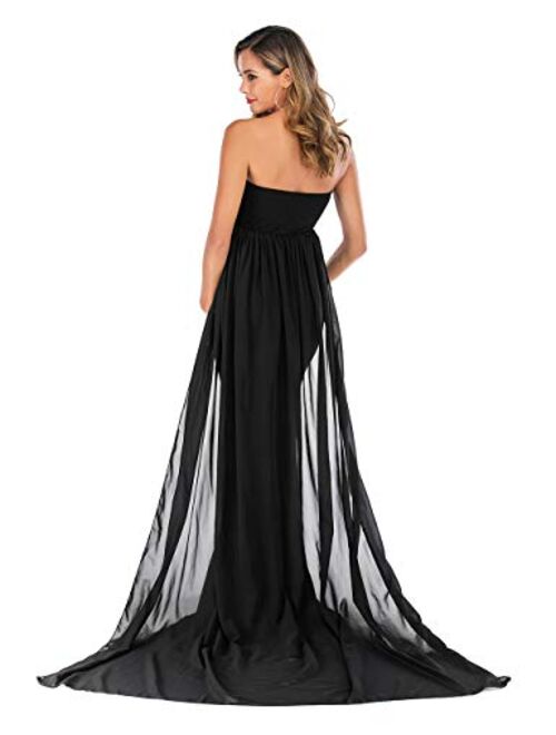 JustVH Maternity Off Shoulder Strapless Chiffon Maxi Gown Maxi Photography Dress for Photo Shoot Baby Shower