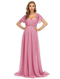 ZIUMUDY Maternity Off Shoulder Chiffon Gown for Photo Shoot Maxi Lace Dress for Baby Shower Bridesmaid Party Dress