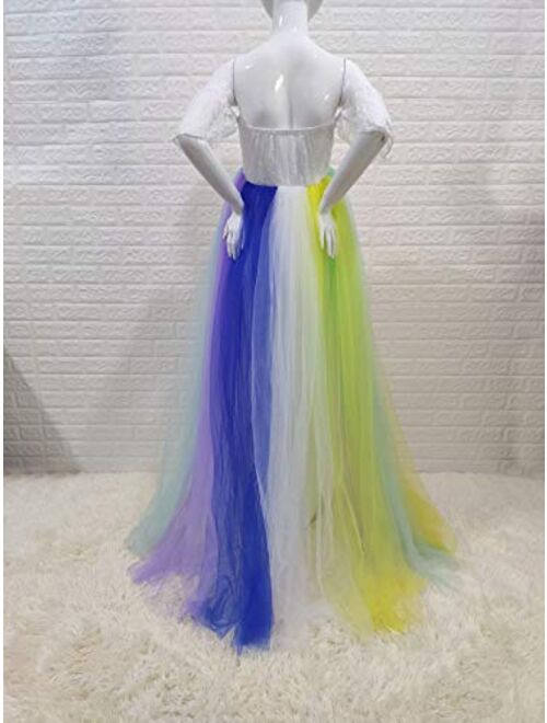 Rainbow Maternity Photoshoot Dress Off Shoulders Stretch Lace Tulle Pregnancy Tutu Baby Shower Bridesmaids Photography Gown