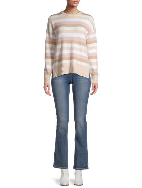 Time and Tru Women's Stripe & Solid Cozy Crew Sweater