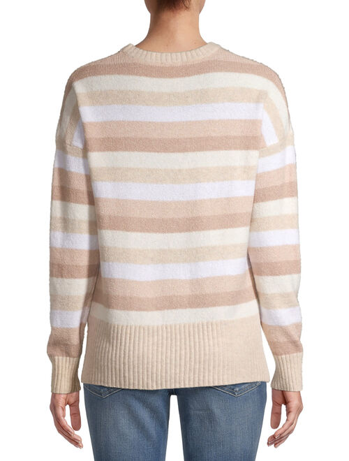Time and Tru Women's Stripe & Solid Cozy Crew Sweater