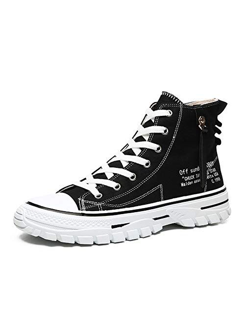 WELRUNG Men's High Top Retro Street Personality Thick Soled Sports Breathable Canvas Shoes